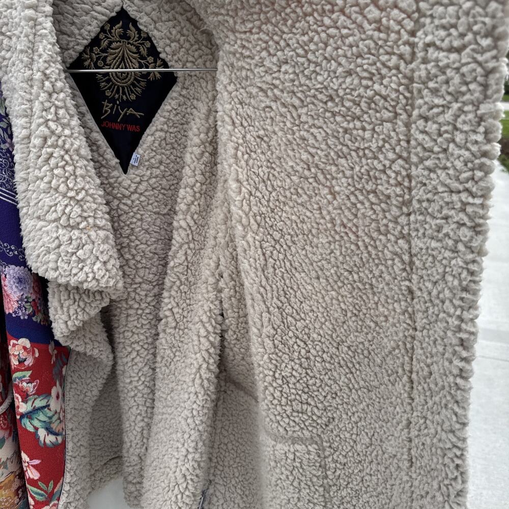 Johnny Was Anna Suede Sherpa Jacket LARGE Patchwork Print Floral - Picture 4 of 6